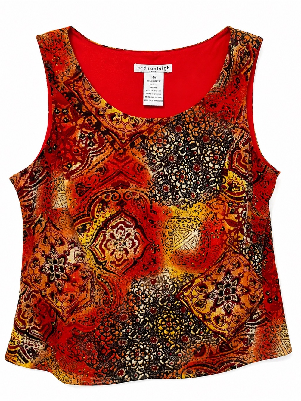 Madison Leigh Red Orange Printed Sleeveless Top
